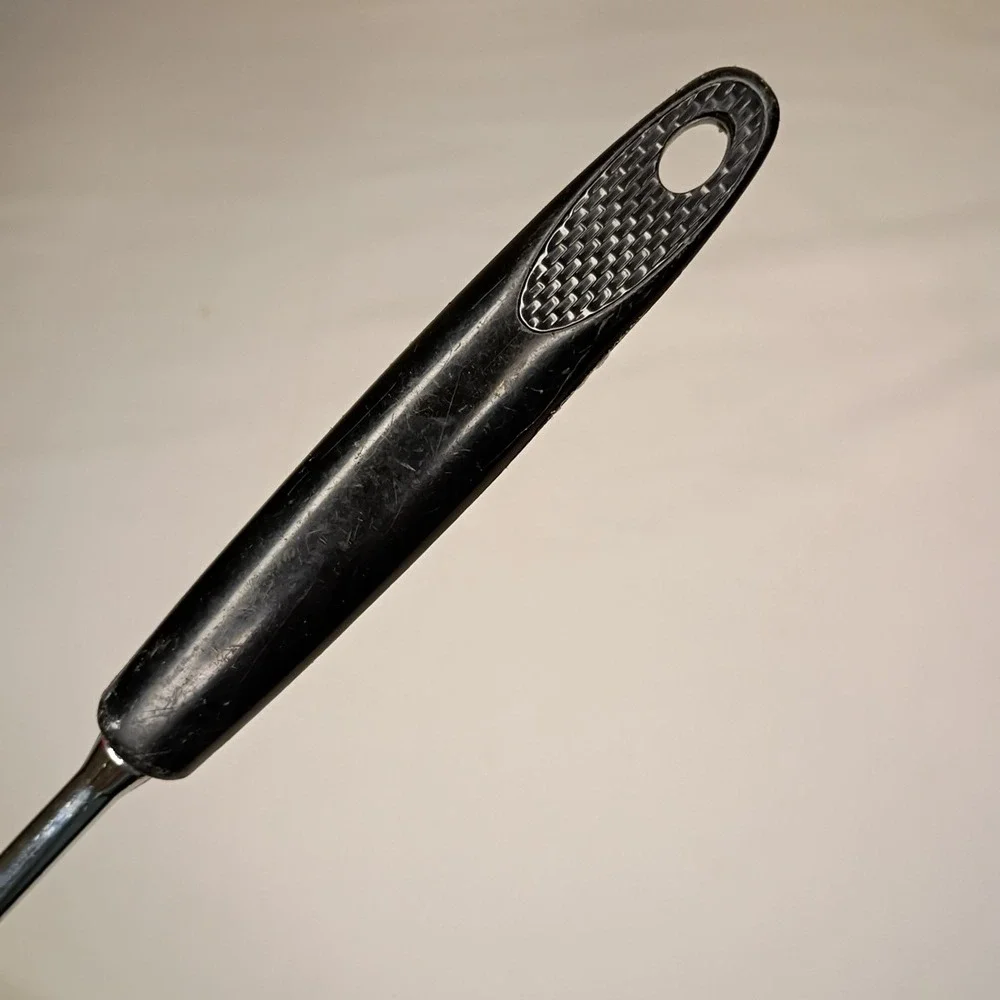Vintage Ekco Slotted‎ Serving Spoon Chromium Plated Black Plastic Handle USA 12